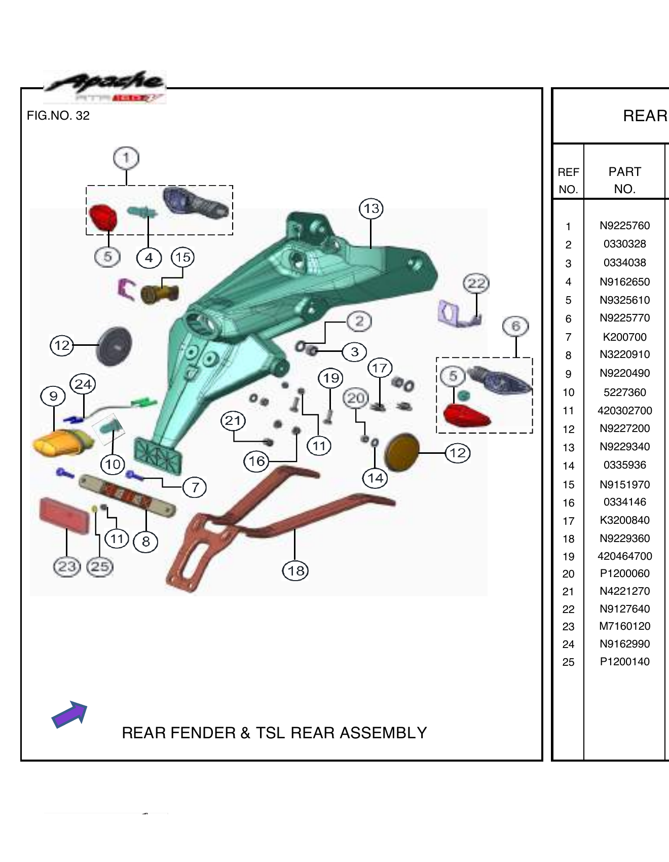 FIG.32 REAR FENDER & TSL REAR ASSEMBLY