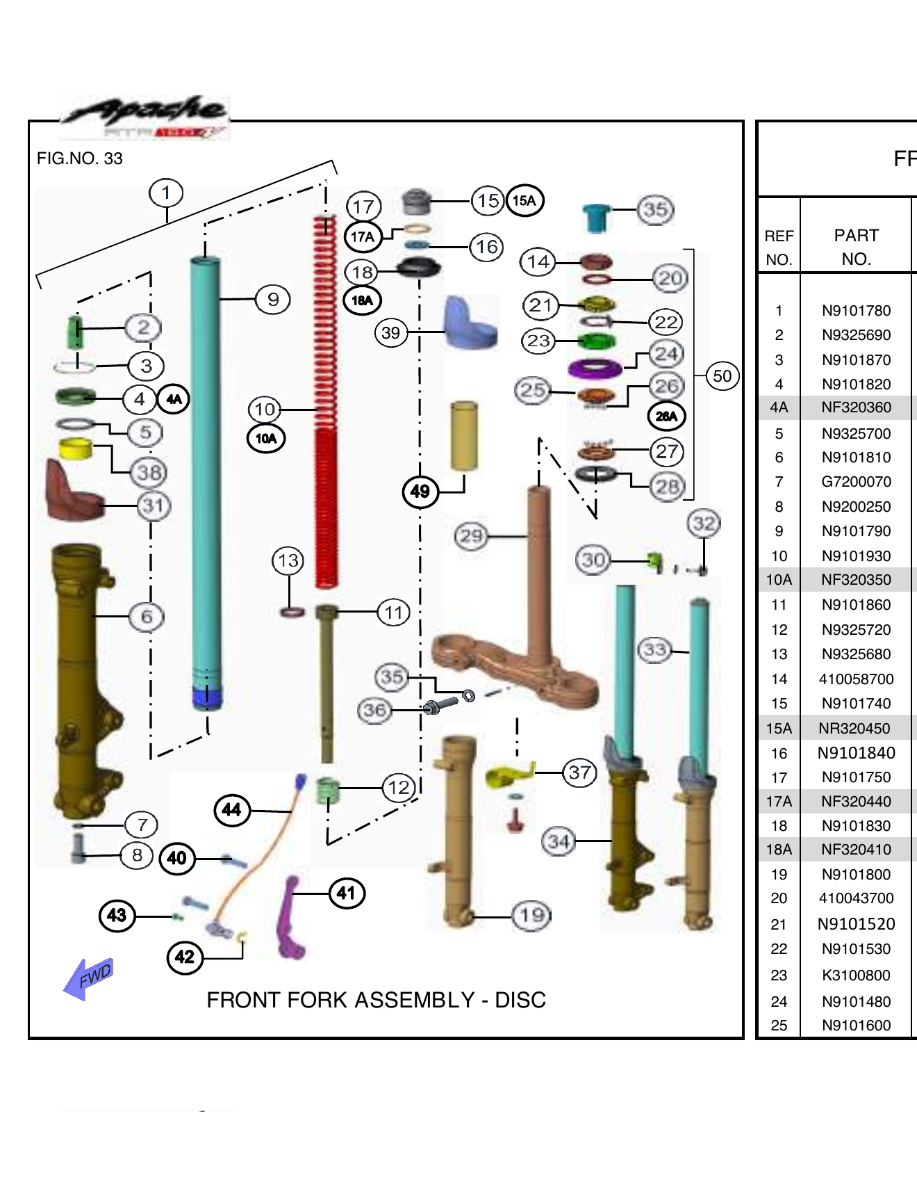 FIG.33 FRONT FORK ASSEMBLY - DISC
