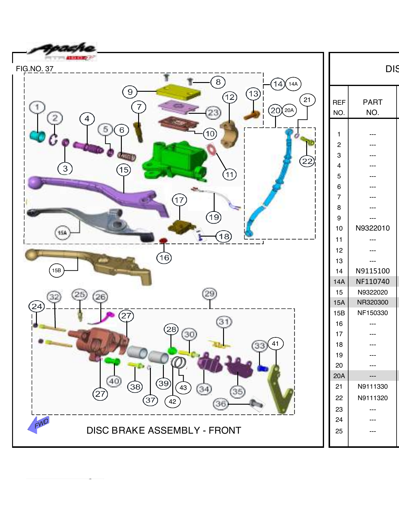 FIG.37 DISC BRAKE ASSEMBLY - FRONT