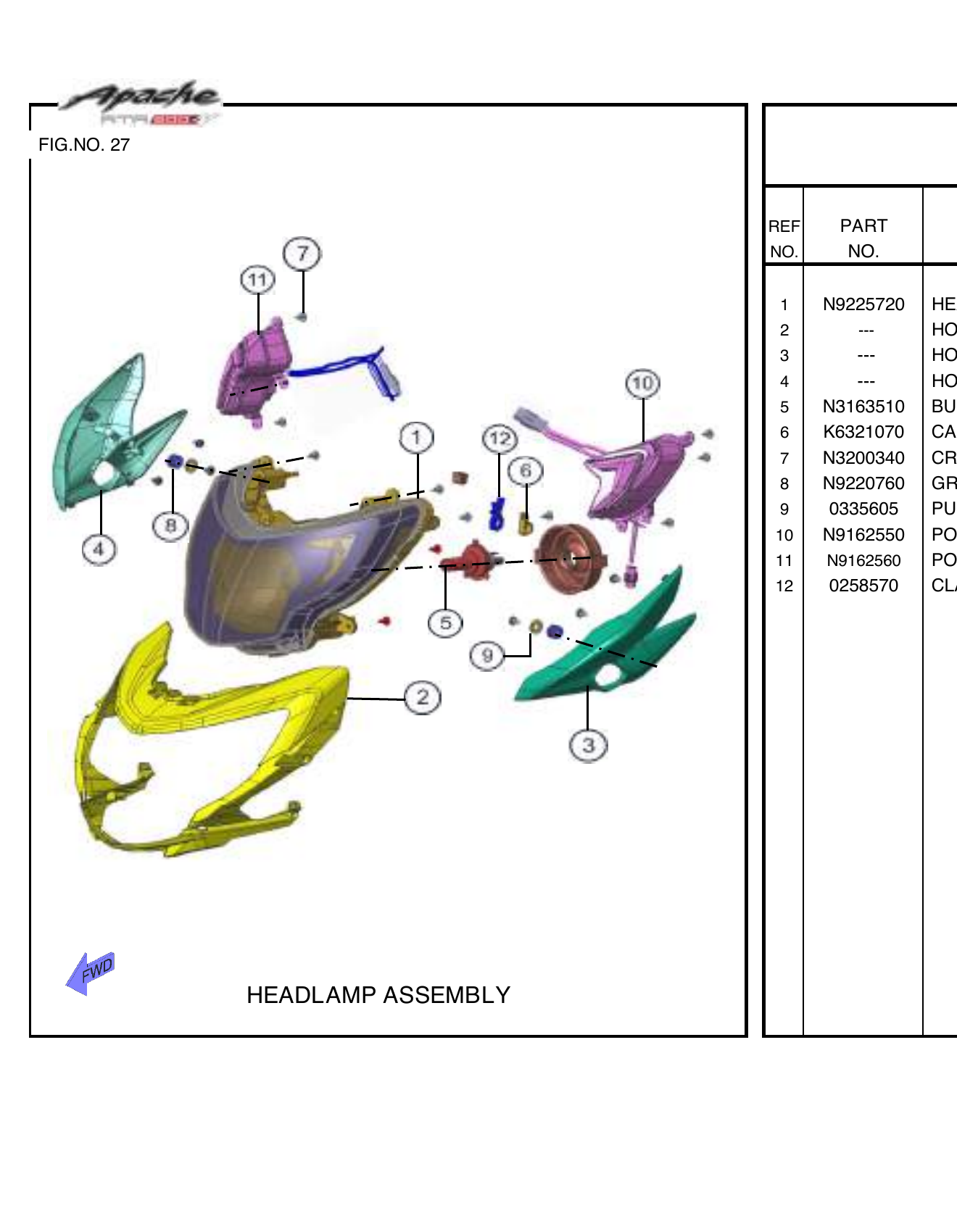 FIG.27 HEADLAMP ASSEMBLY