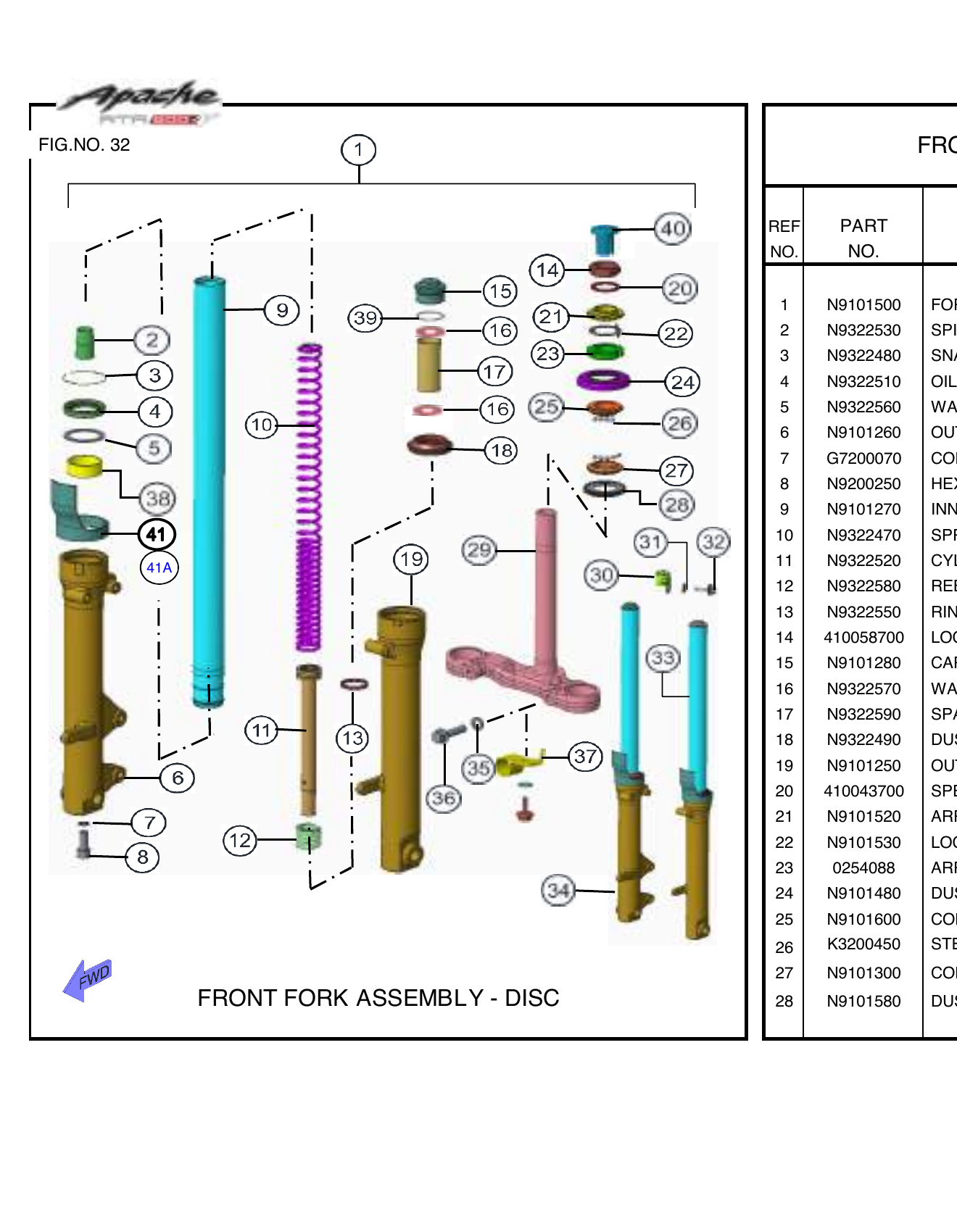 FIG.32 FRONT FORK ASSEMBLY - DISC