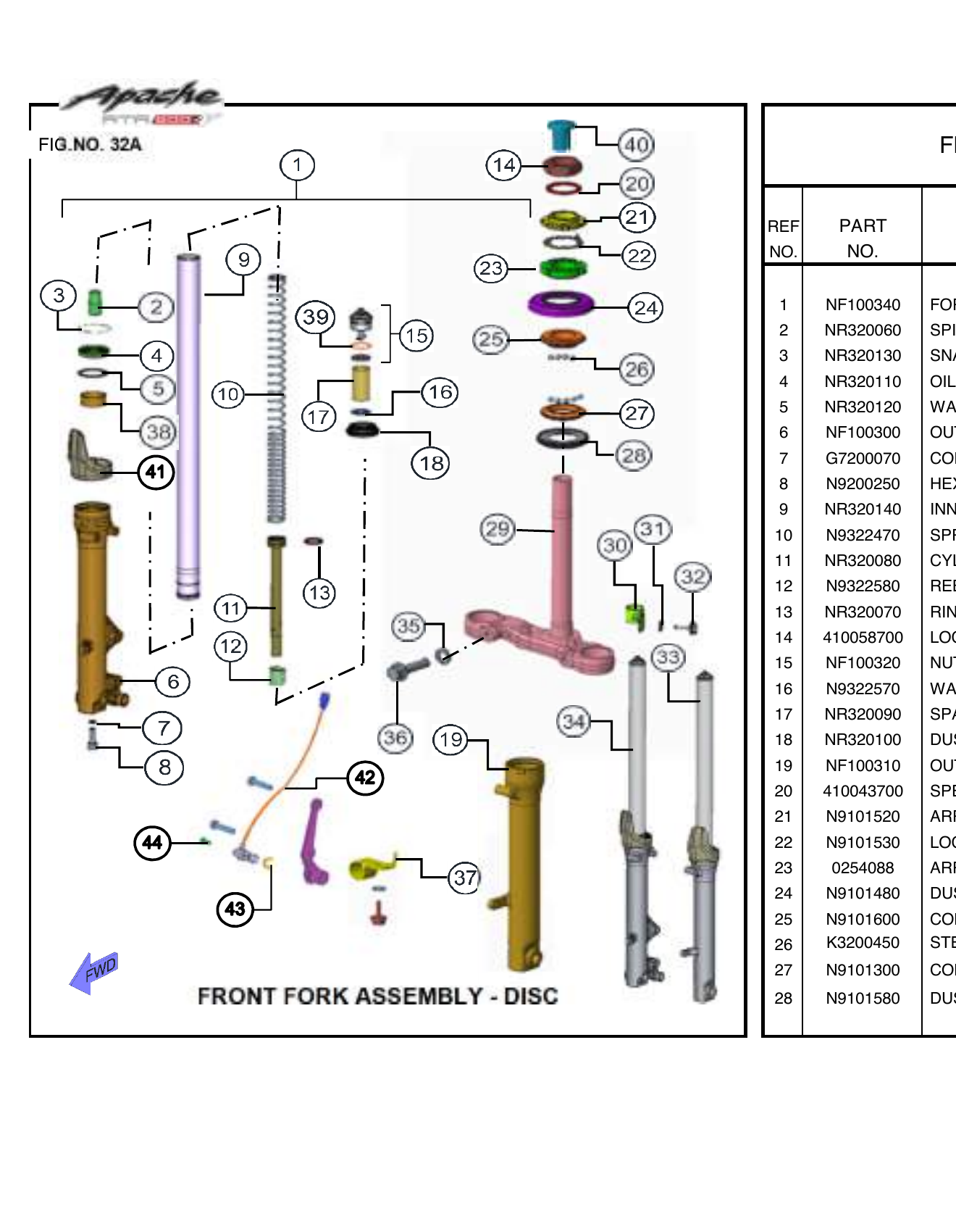 FIG.32A FRONT FORK ASSEMBLY - DISC