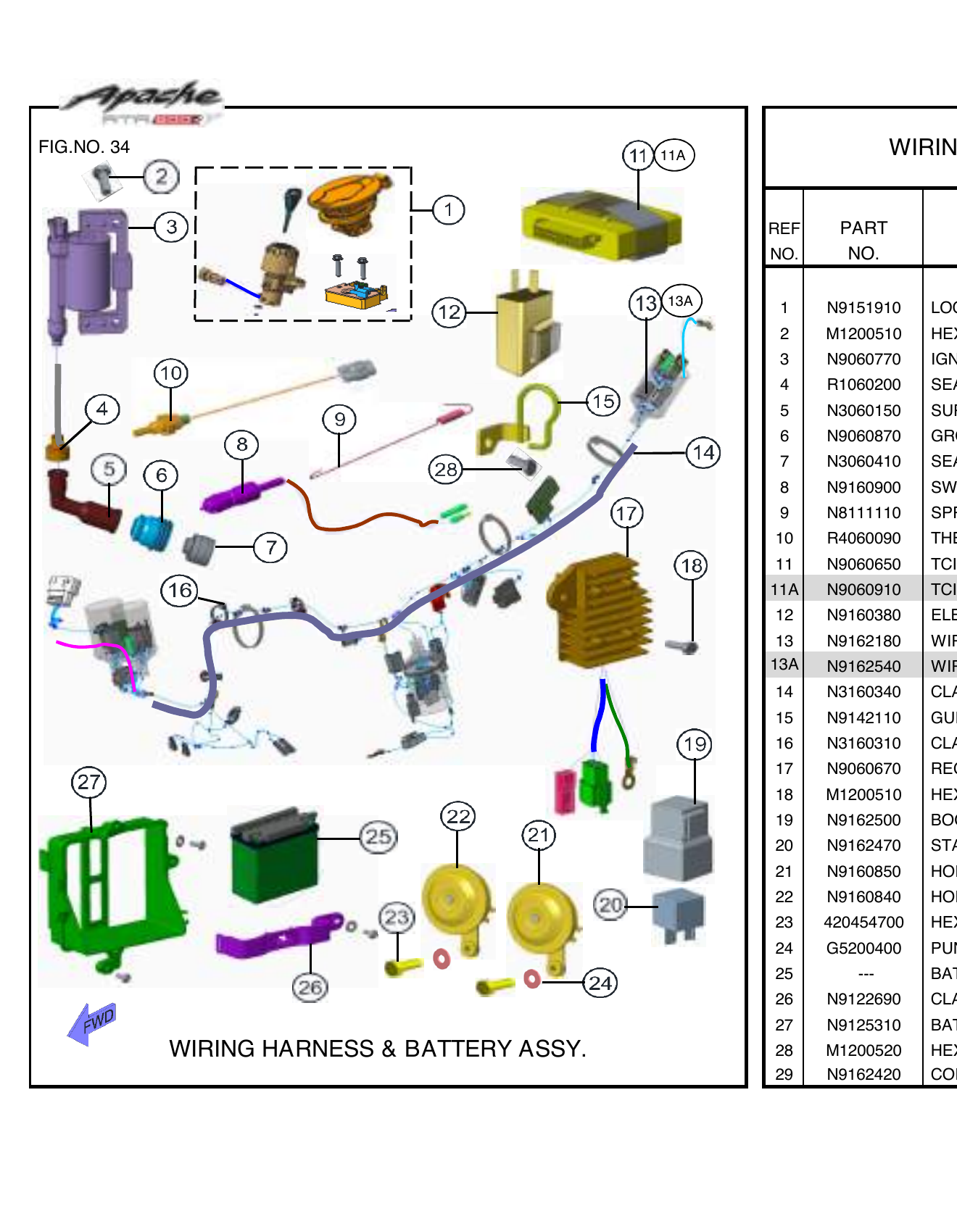 FIG.34 11A WIRING HARNESS & BATTERY ASSY.