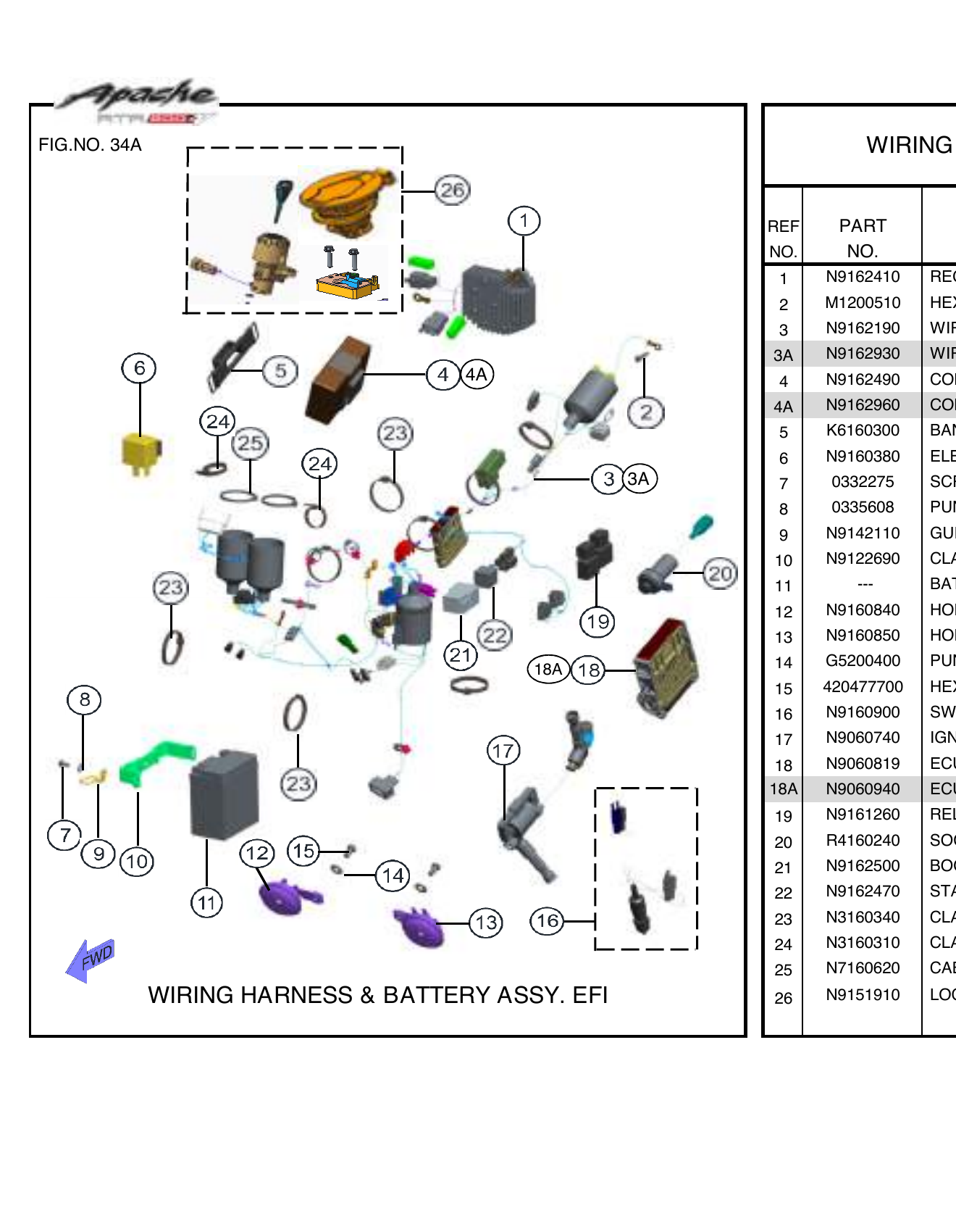 FIG.34A WIRING HARNESS & BATTERY ASSY. EFI