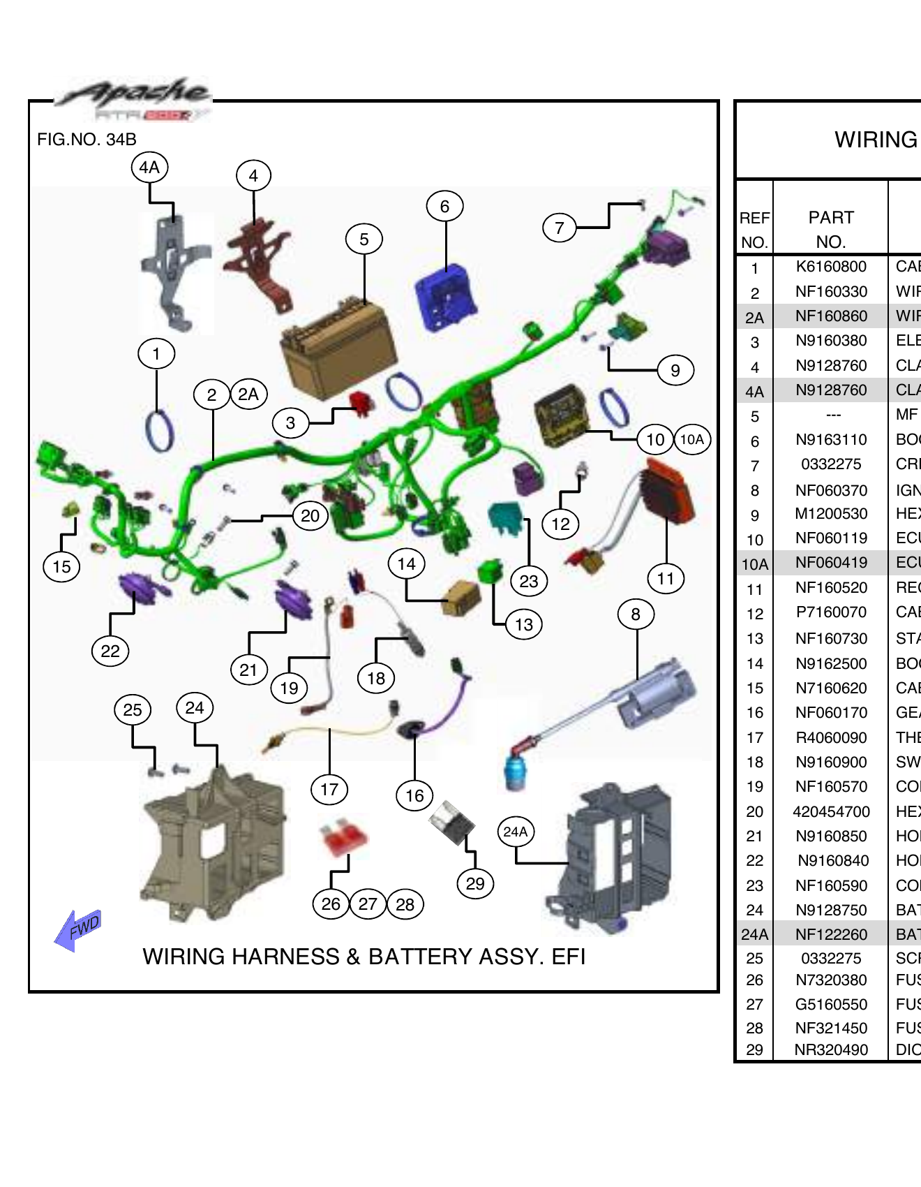 FIG.34B WIRING HARNESS & BATTERY ASSY. EFI
