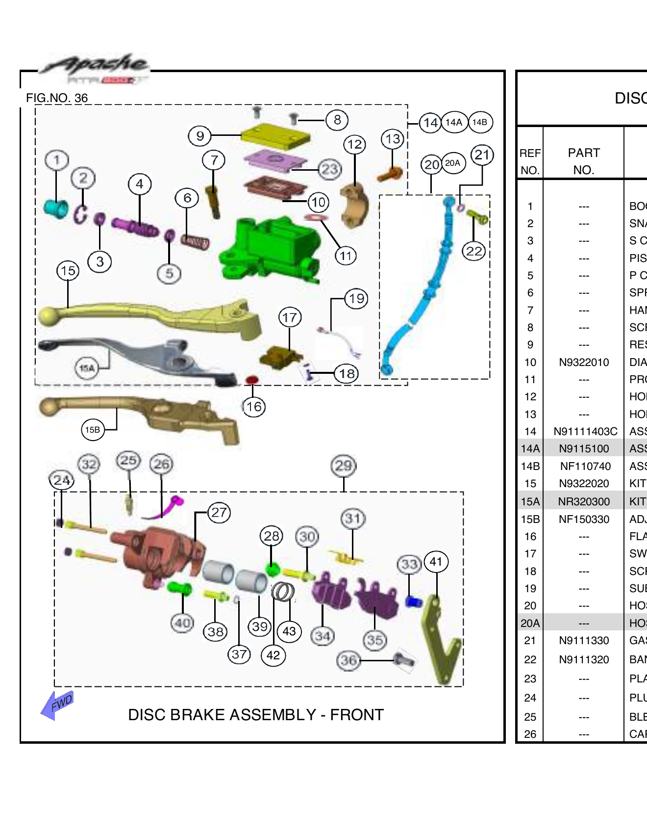 FIG.36 DISC BRAKE ASSEMBLY - FRONT