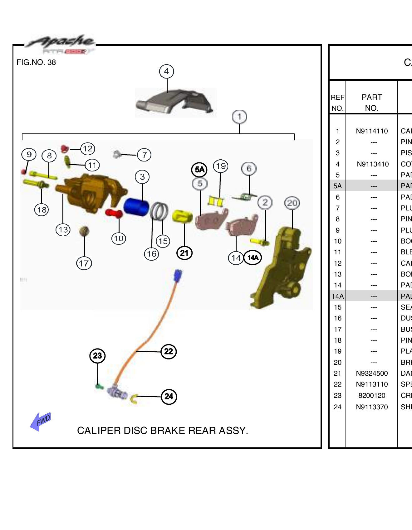 FIG.38 CALIPER DISC BRAKE REAR ASSY.