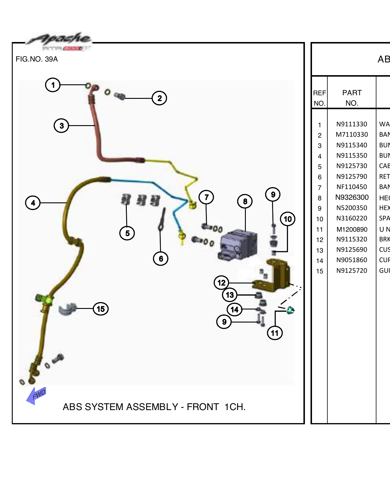 FIG.39A ABS SYSTEM ASSEMBLY - FRONT 1CH.