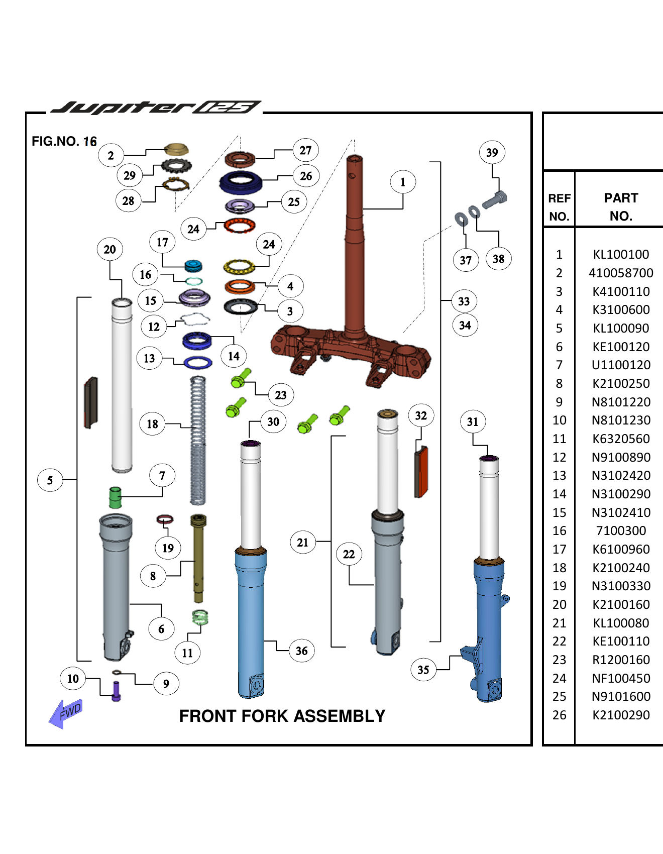 FIG.16 FRONT FORK ASSEMBLY