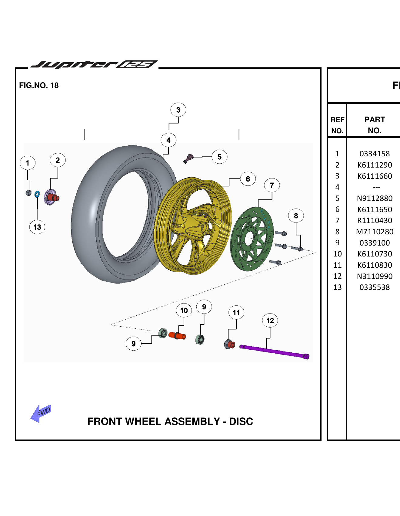 FIG.18 FRONT WHEEL ASSEMBLY - DISC
