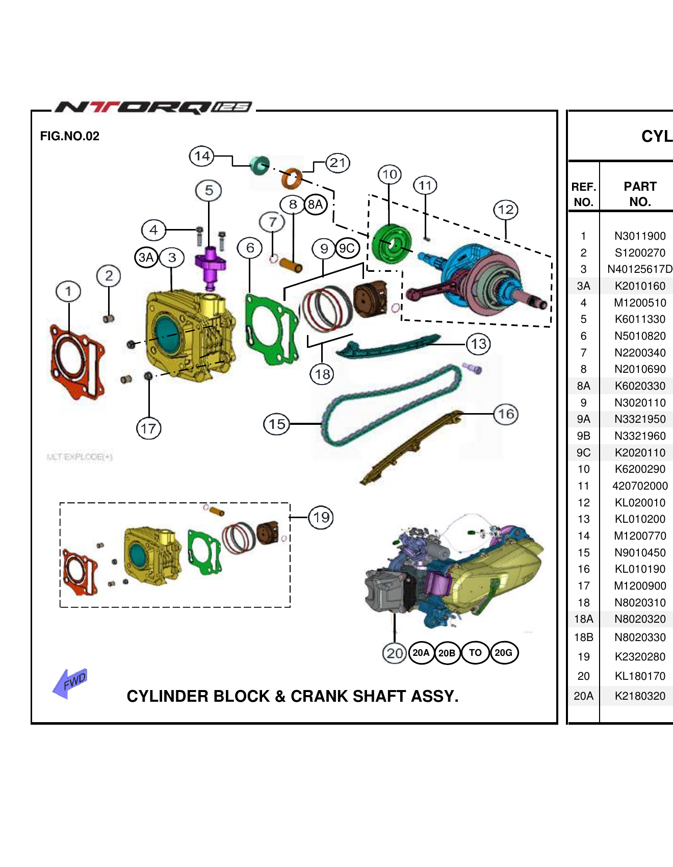 FIG.02 CYLINDER BLOCK & CRANK SHAFT ASSY.
