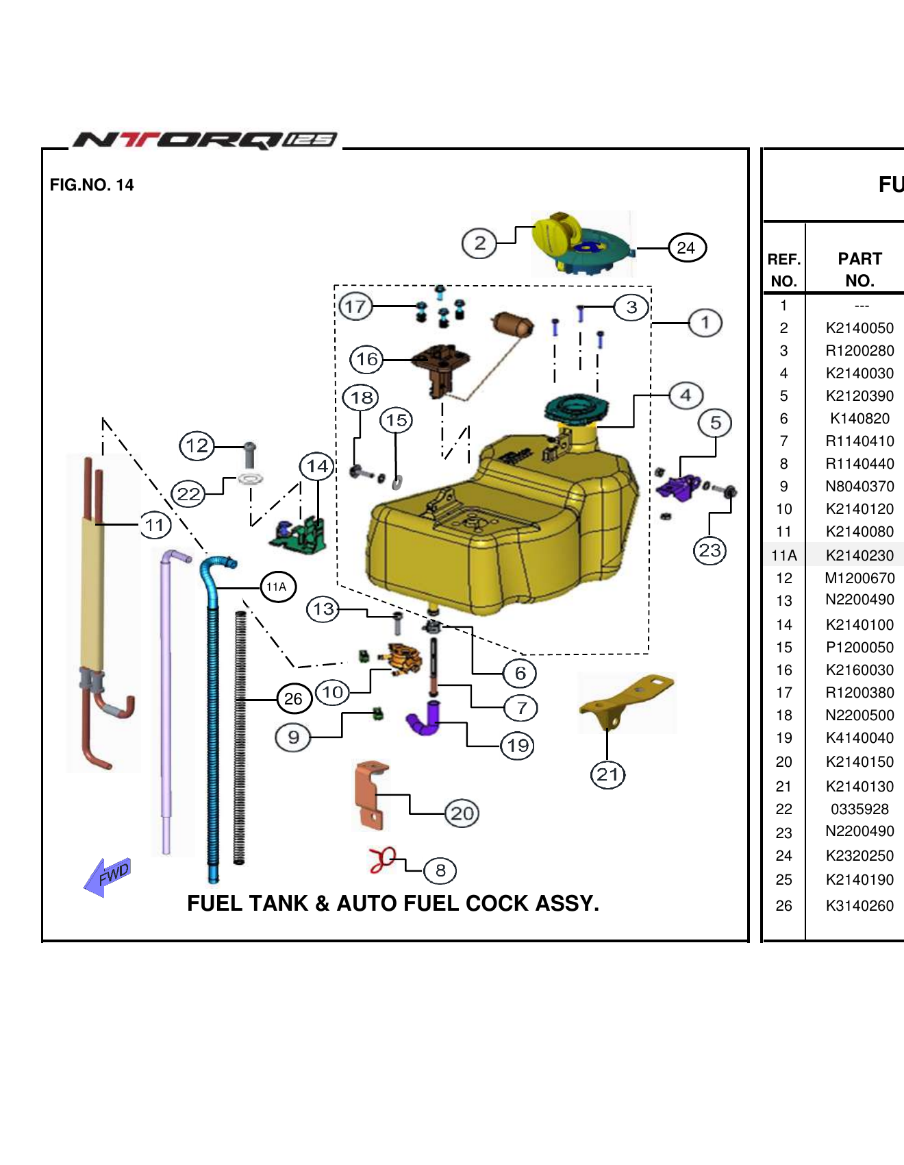 FIG.14 FUEL TANK & AUTO FUEL COCK ASSY.