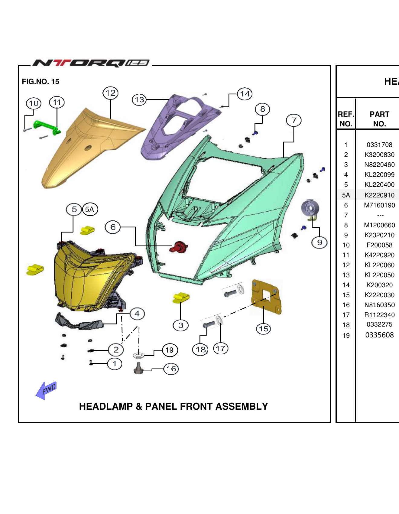 FIG.15 HEADLAMP & PANEL FRONT ASSEMBLY