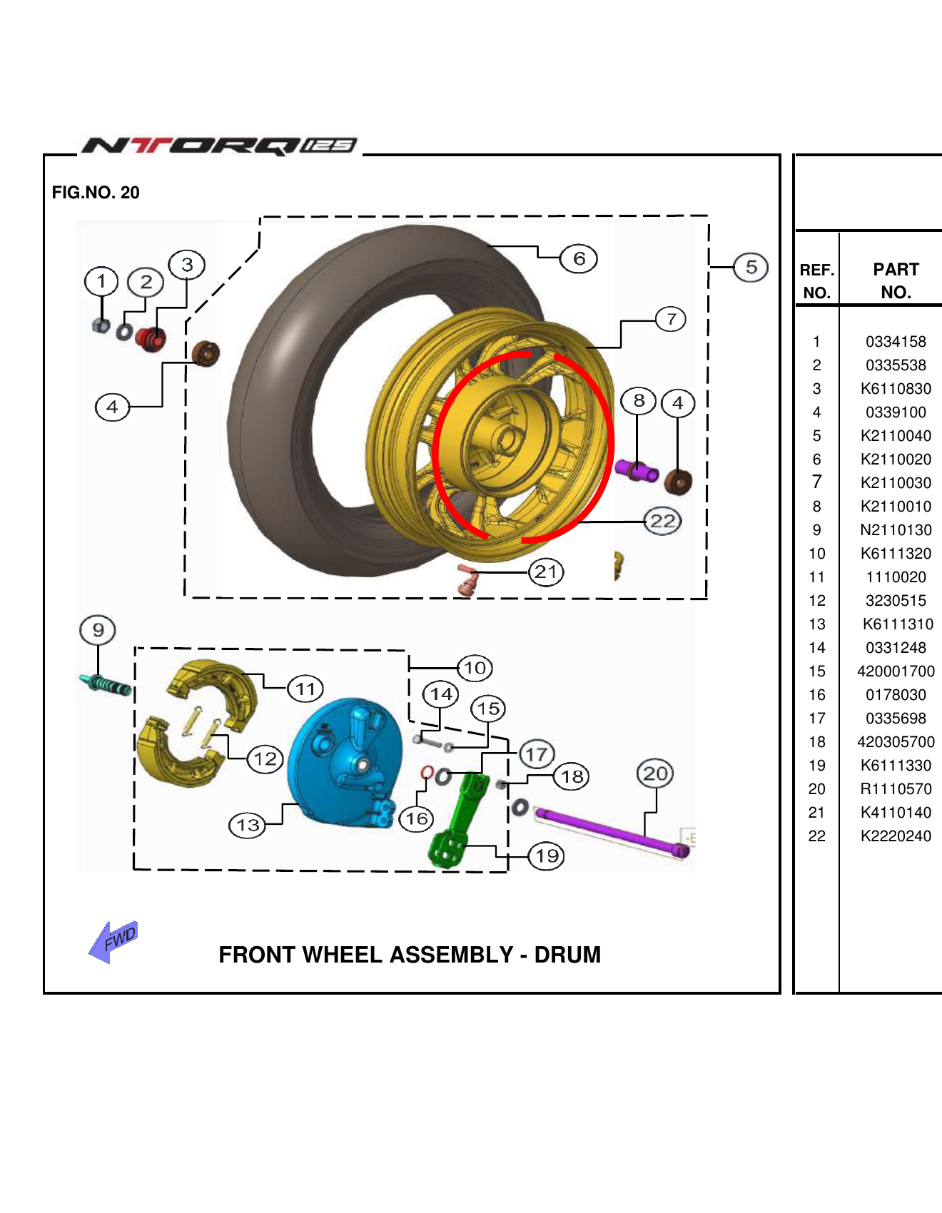 FIG.20 FRONT WHEEL ASSEMBLY - DRUM