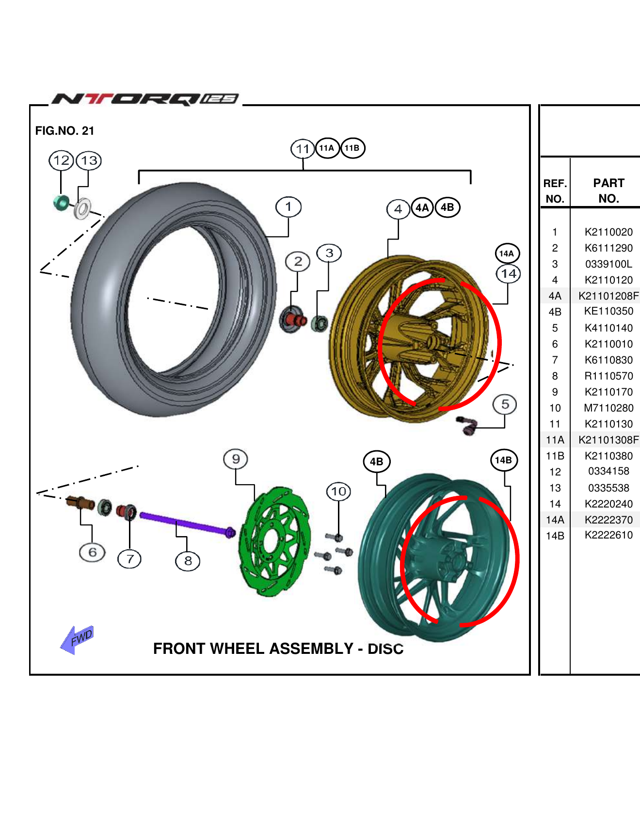 FIG.21 FRONT WHEEL ASSEMBLY - DISC