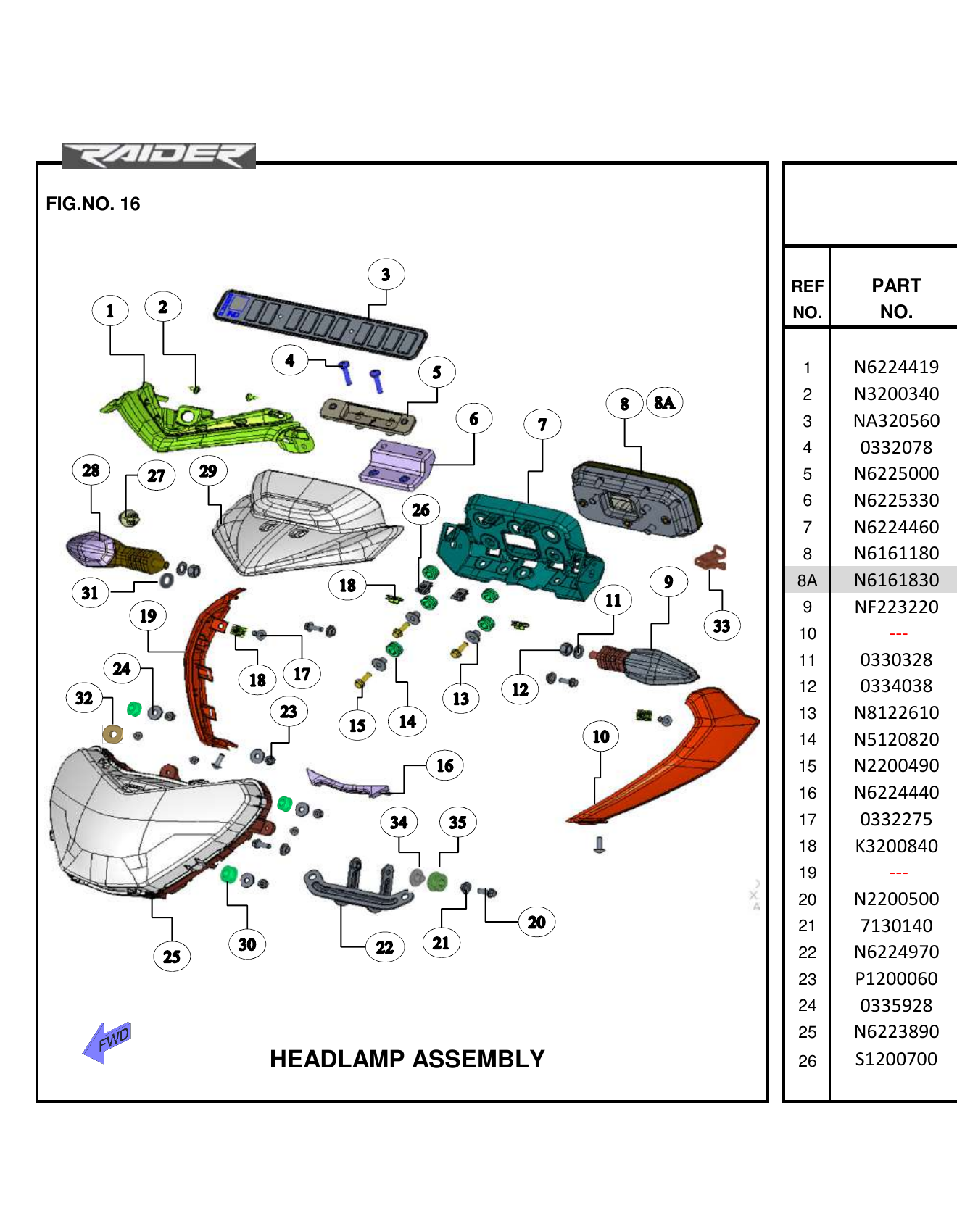 FIG.16 HEADLAMP ASSEMBLY