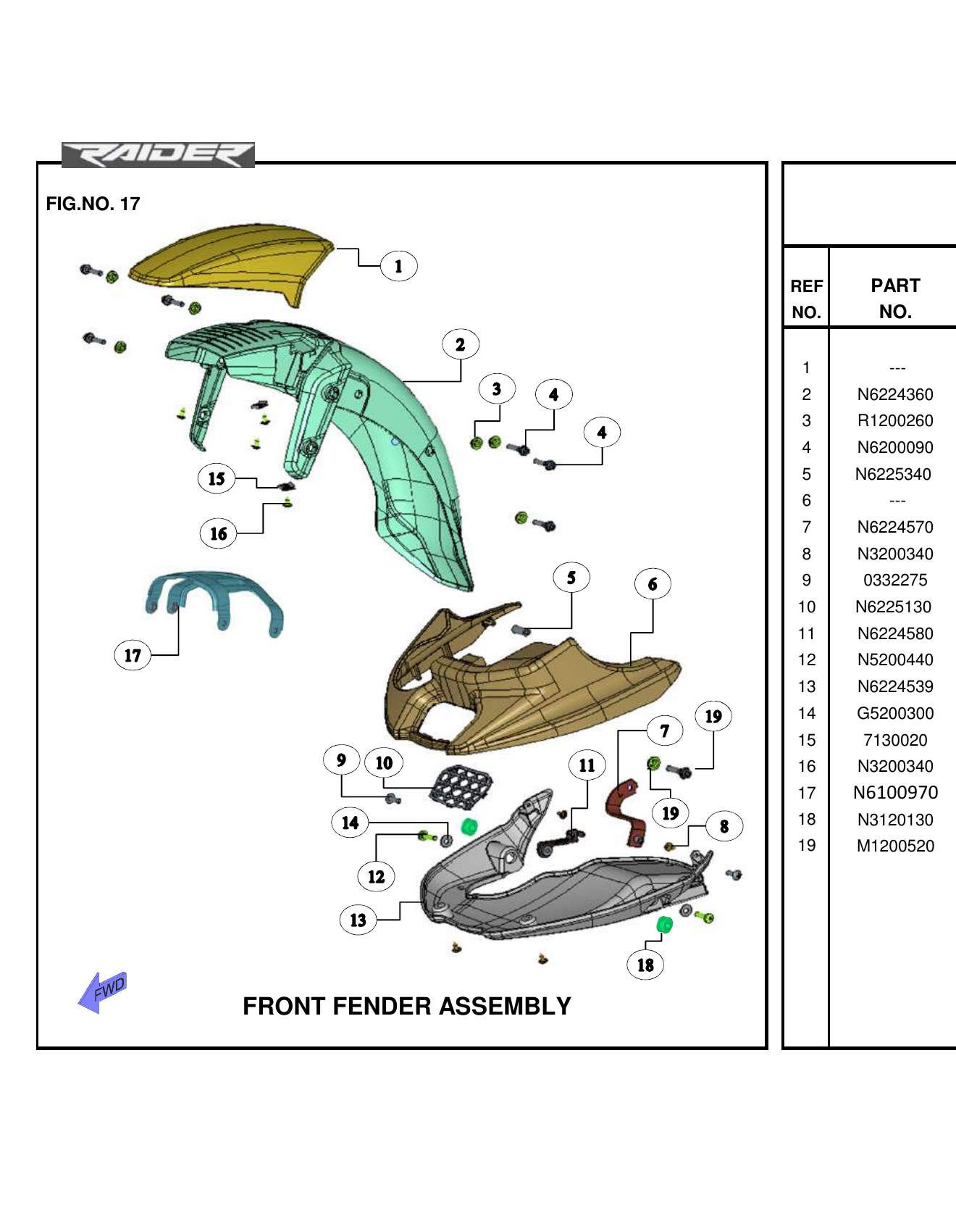 FIG.17 FRONT FENDER ASSEMBLY