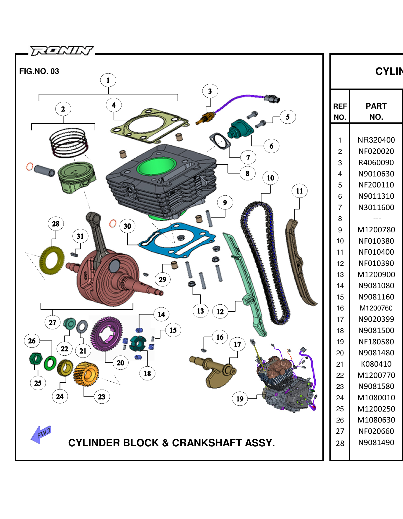 FIG.03 CYLINDER BLOCK & CRANKSHAFT ASSY.