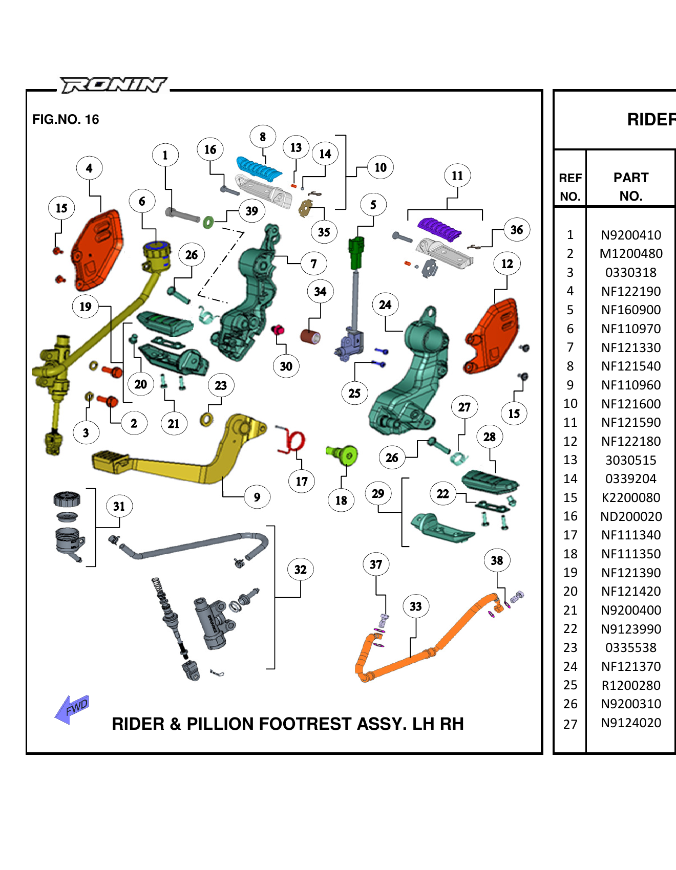 FIG.16 RIDER & PILLION FOOTREST ASSY. LH RH