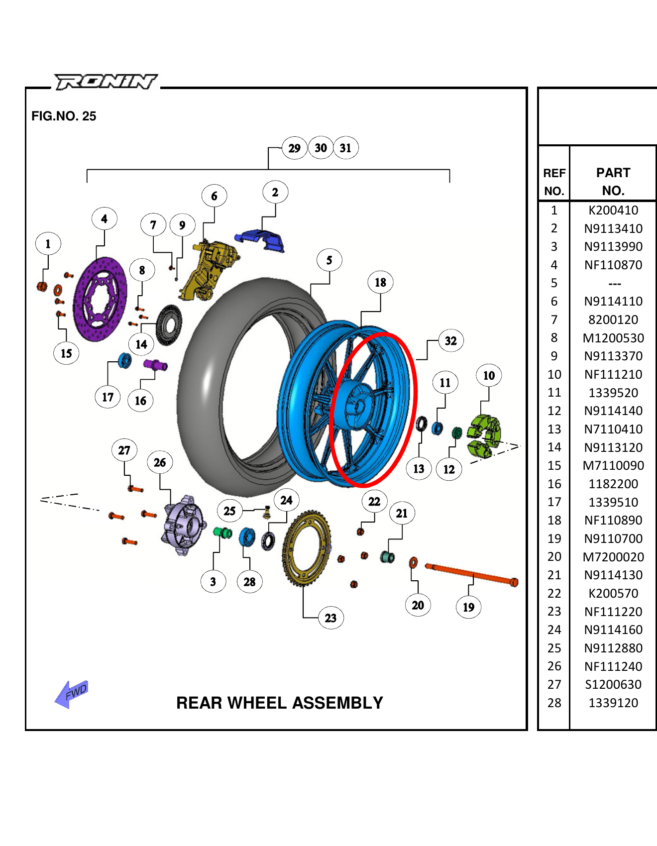 FIG.25 REAR WHEEL ASSEMBLY