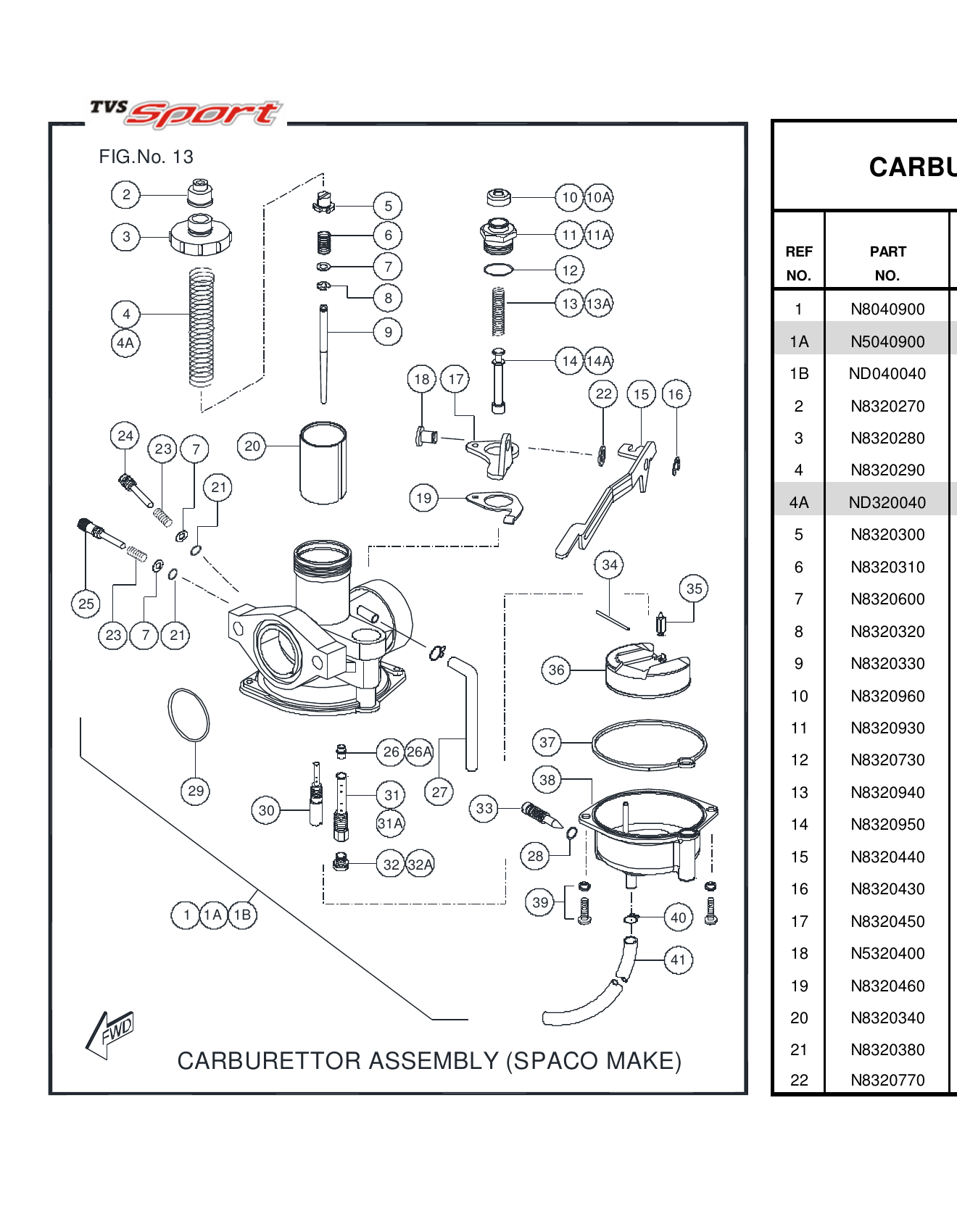 FIG.13 CARBURETTOR ASSY. (SPACO MAKE)