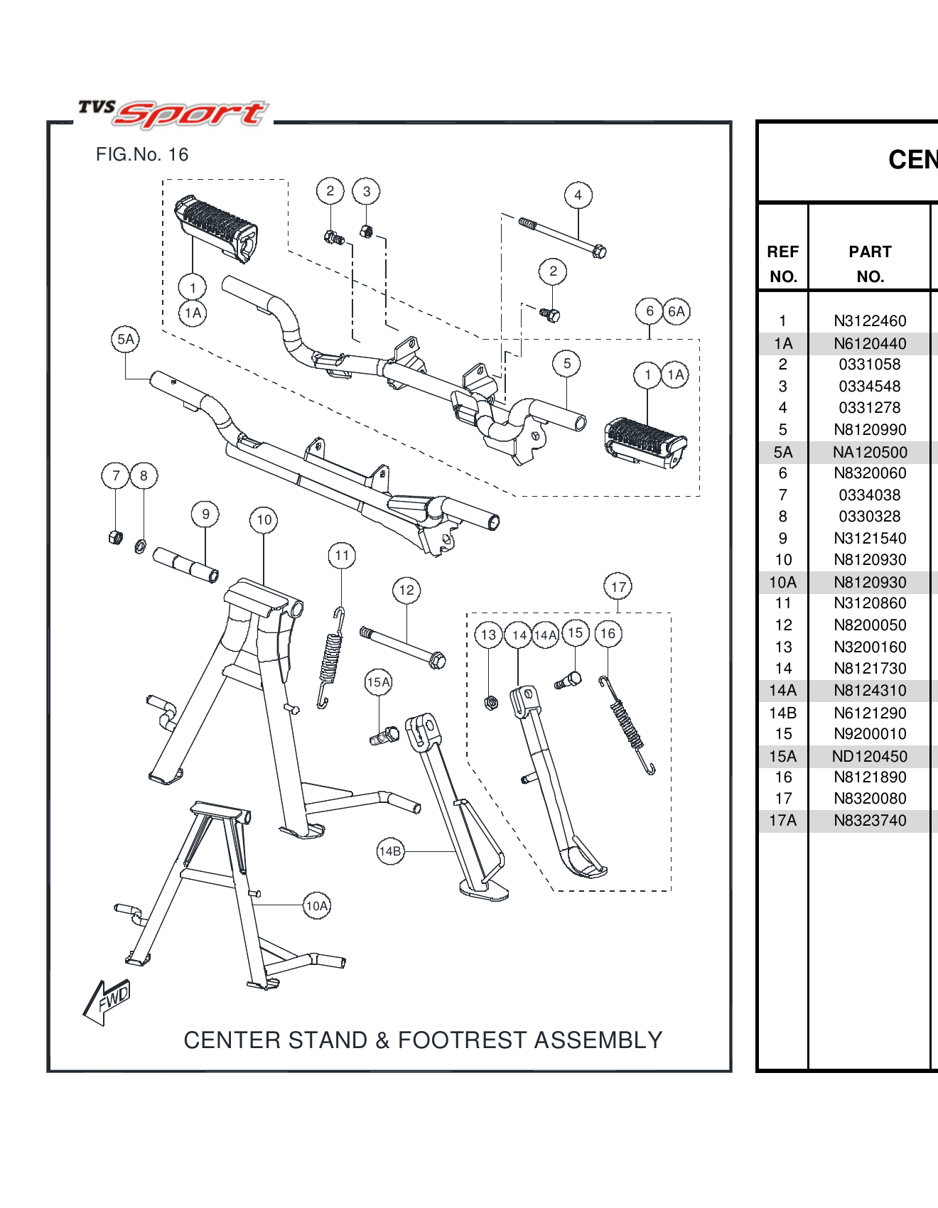 FIG.16 CENTER STAND & FOOTREST ASSY.