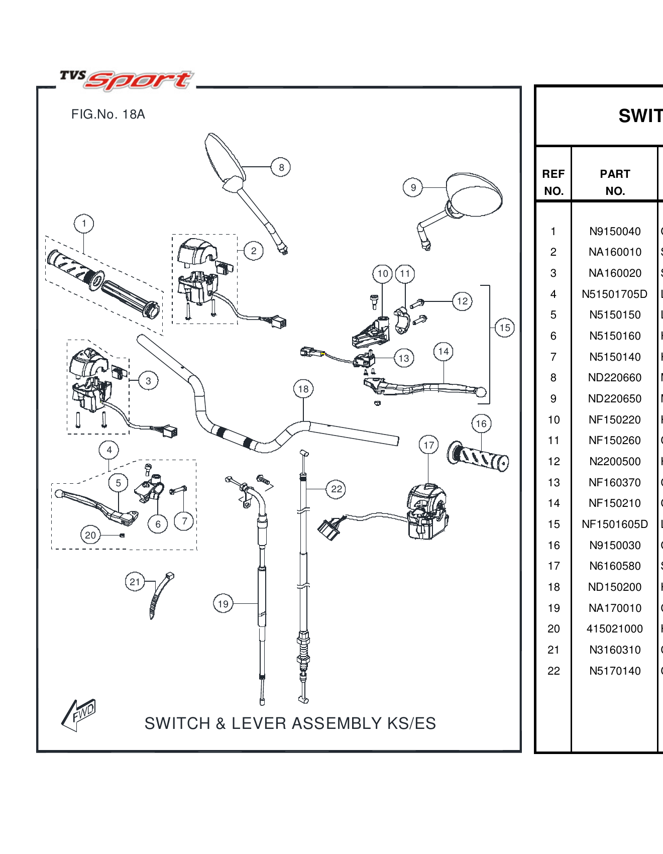 FIG.18A SWITCH & LEVER ASSEMBLY KS/ES