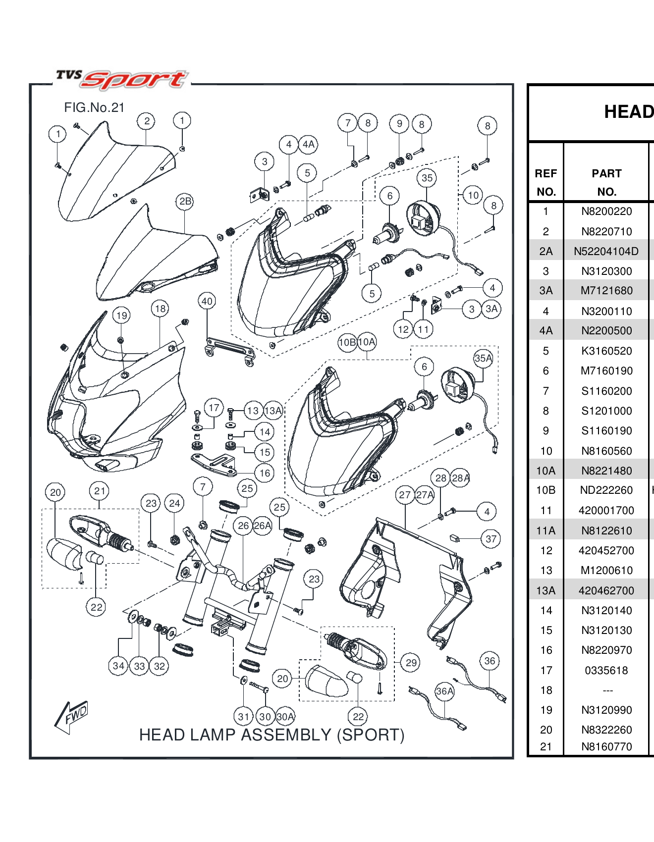 FIG.21 HEAD LAMP ASSEMBLY (SPORT)