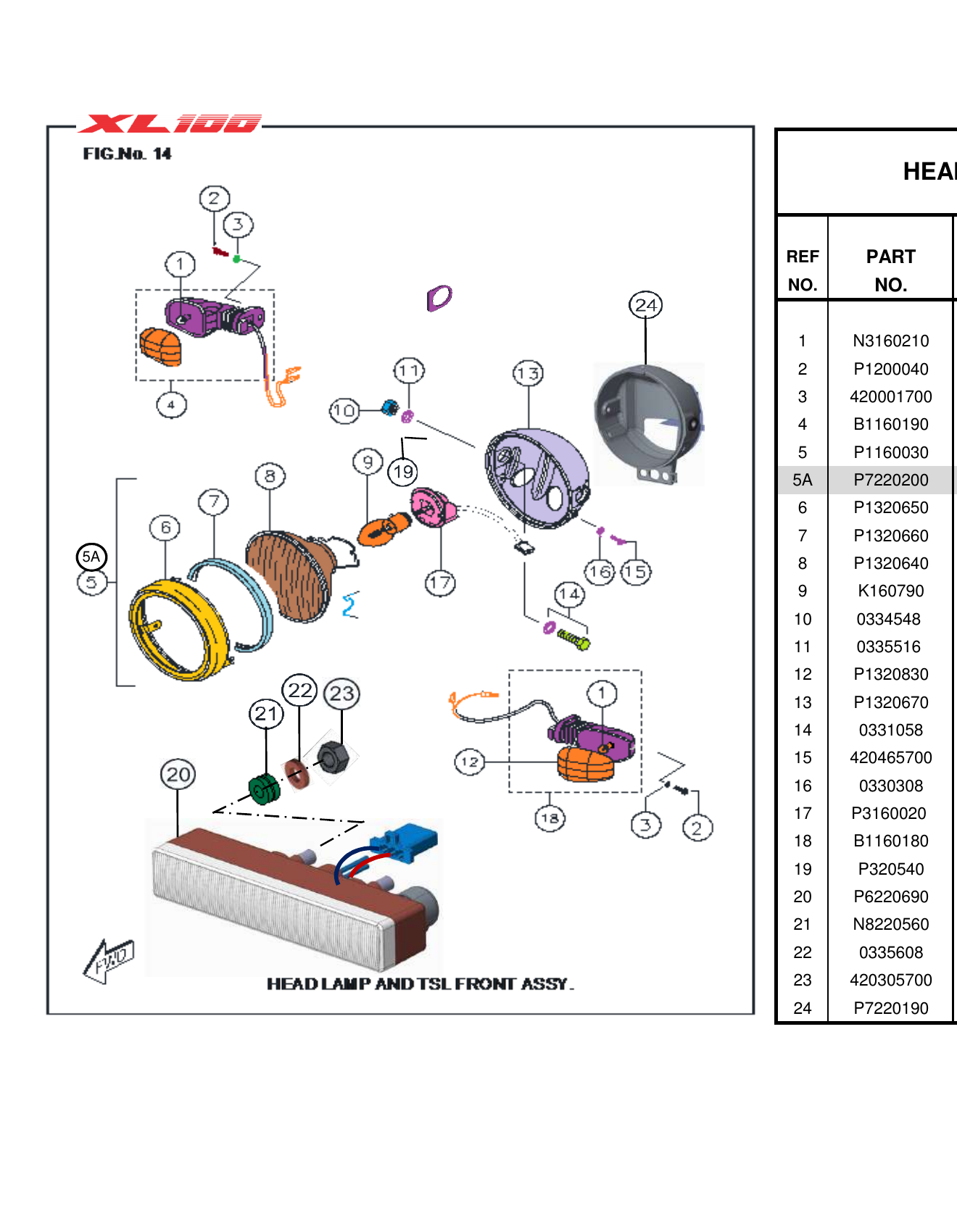 FIG.14 HEADLAMP & TSL FRONT ASSEMBLY