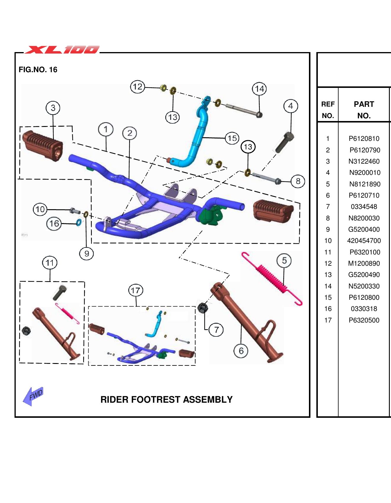 FIG.16 RIDER FOOTREST ASSEMBLY