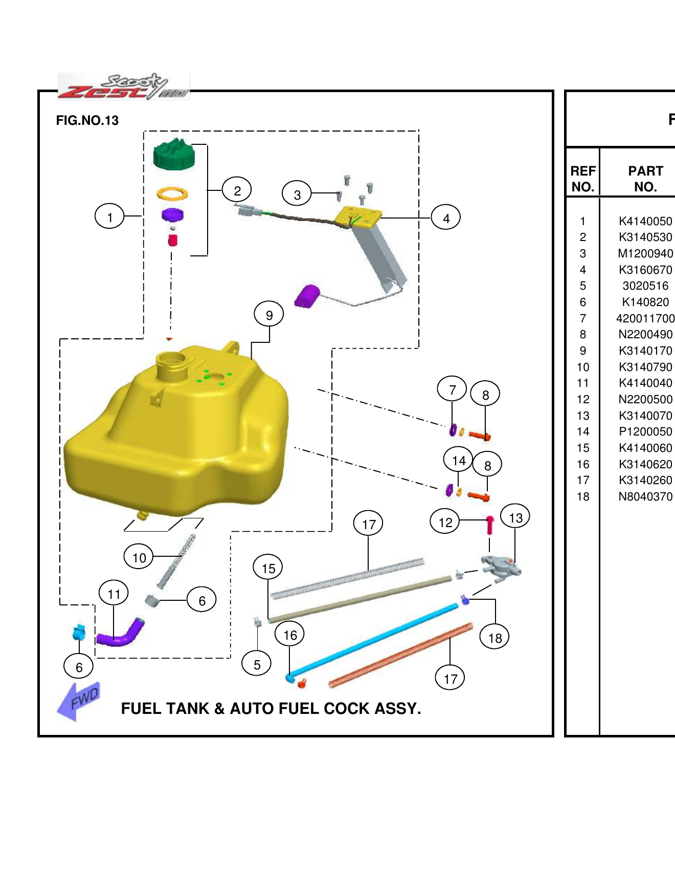FIG.13 FUEL TANK & AUTO FUEL COCK ASSY.