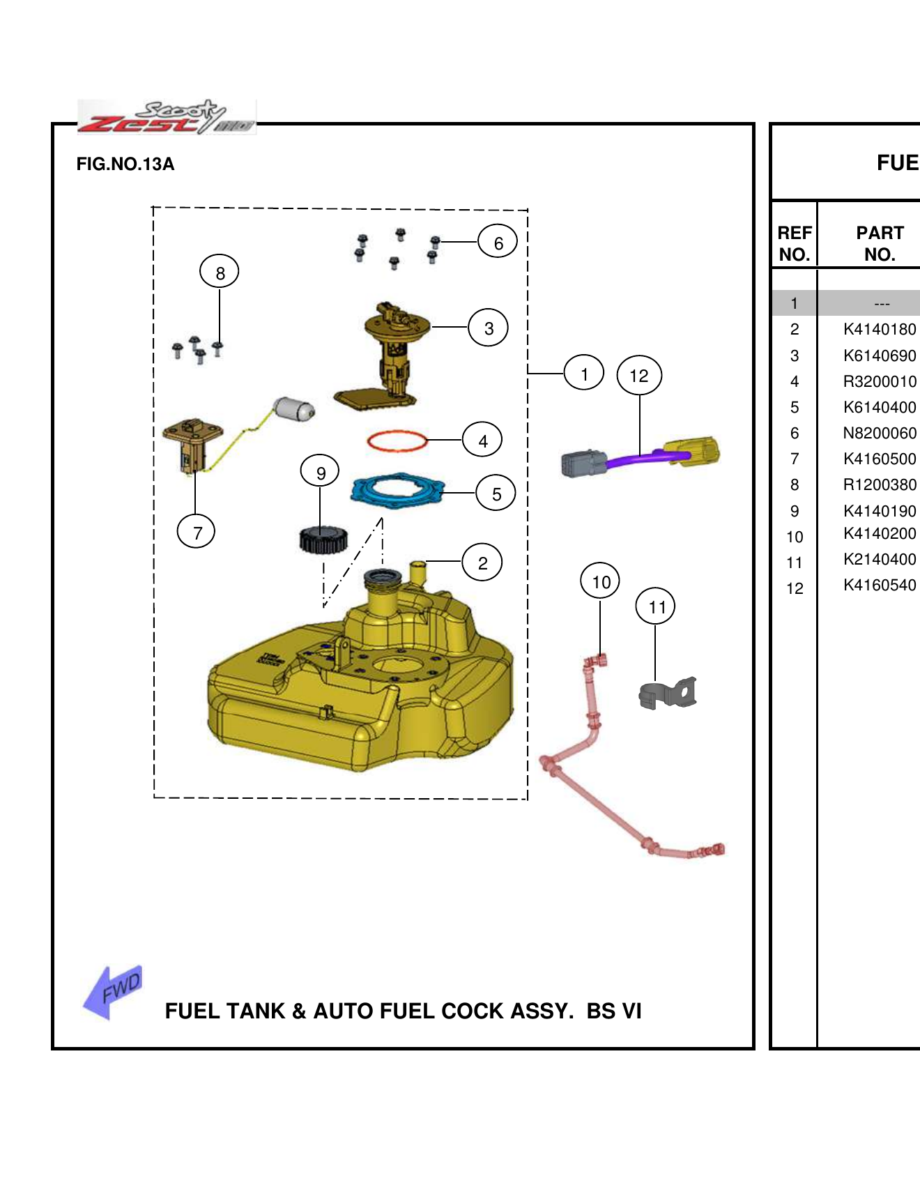 FIG.13A FUEL TANK & AUTO FUEL COCK ASSY. BS VI