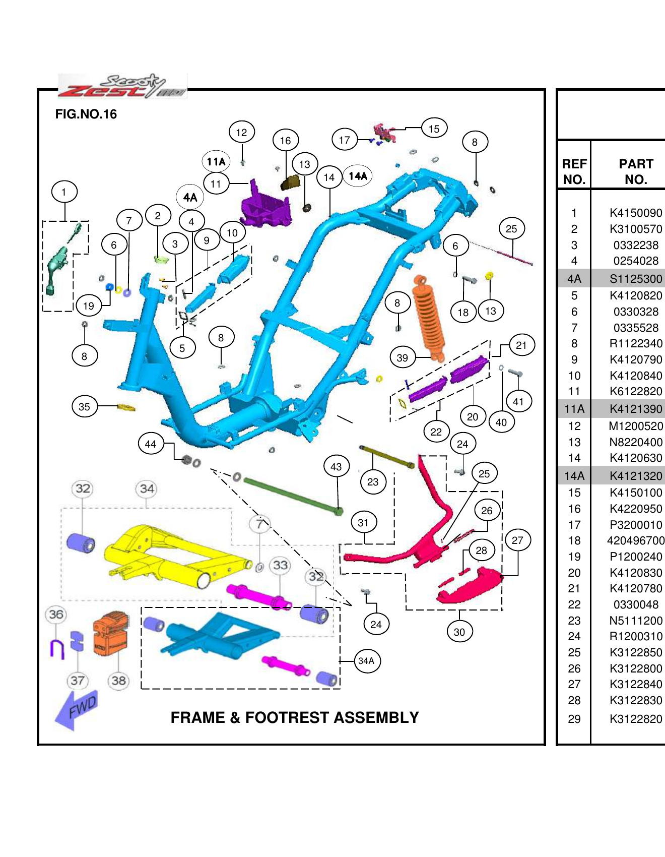 FIG.16 FRAME & FOOTREST ASSEMBLY