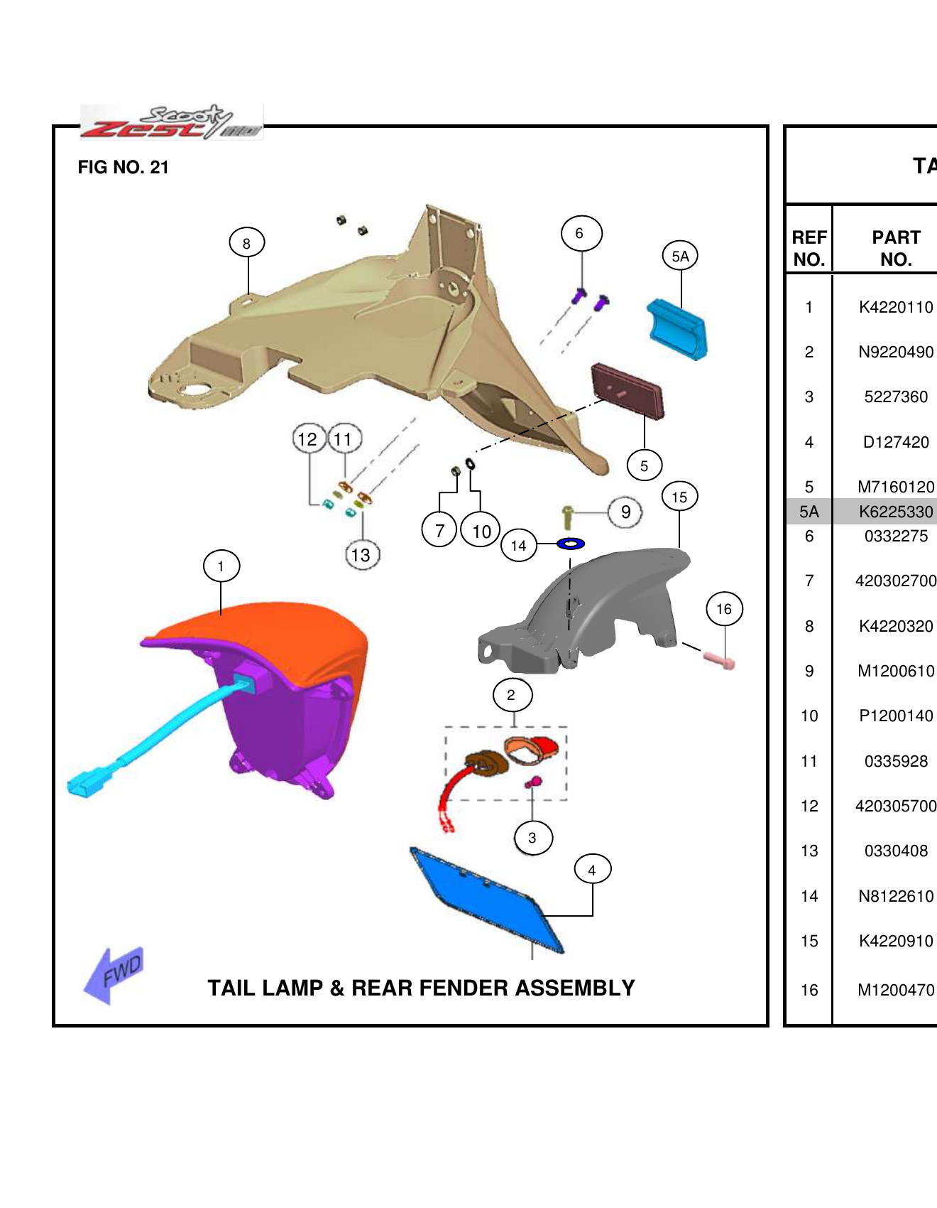 FIG.21 TAIL LAMP & REAR FENDER ASSEMBLY